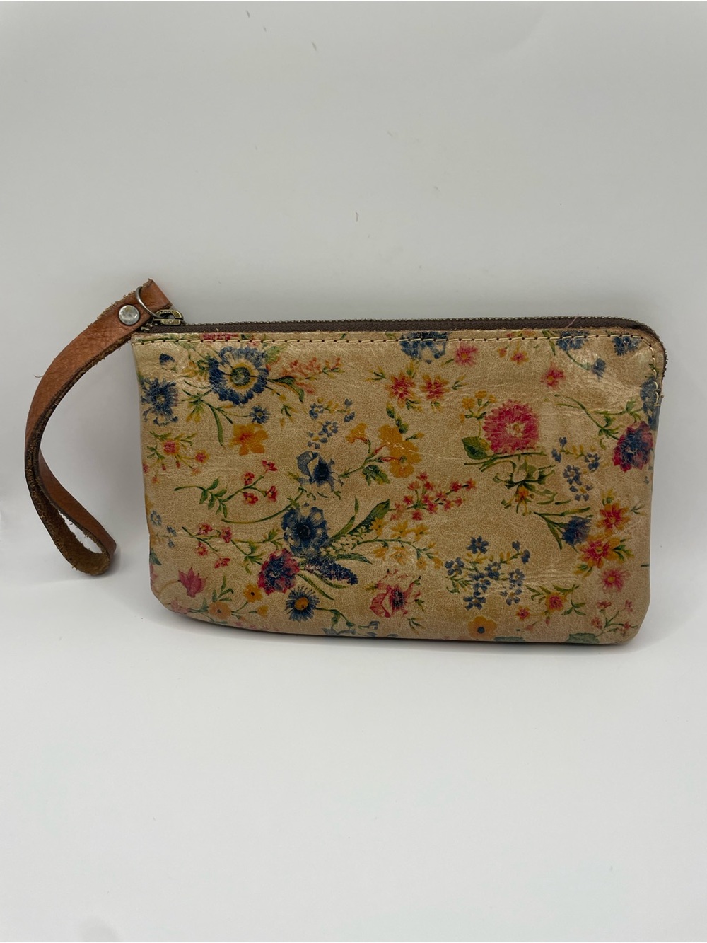 Patricia Nash Floral Zip Wristlet in Beige with Multicolor Blooms